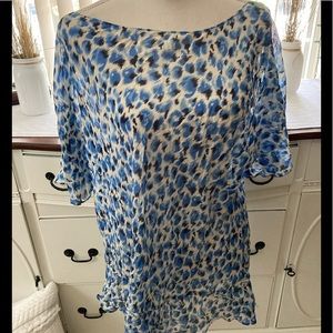Inc blue Animal Print Silk Top Sz 14W Pretty